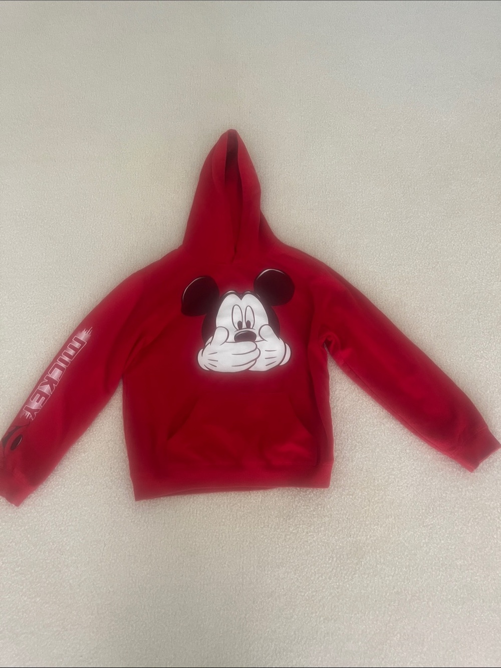 Disney Red Mickey Hands Over Mouth Kids Hoodie
